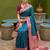 Teal blue soft banarasi silk blend saree with zari weaving meenakari design