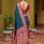 Teal blue soft banarasi silk blend saree with zari weaving meenakari design