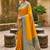 Yellow soft banarasi silk blend saree with zari weaving meenakari design