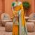 Yellow soft banarasi silk blend saree with zari weaving meenakari design
