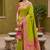 Parrot green soft banarasi silk blend saree with zari weaving meenakari design