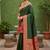 Green soft banarasi silk blend saree with zari weaving meenakari design