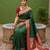 Green soft banarasi silk blend saree with zari weaving meenakari design