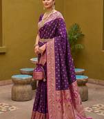 Wine soft banarasi silk blend saree with zari weaving meenakari design