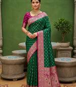 Sea green soft banarasi silk blend saree with zari weaving meenakari design