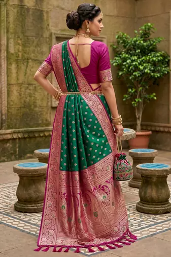 Sea green soft banarasi silk blend saree with zari weaving meenakari design
