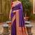 Violet soft banarasi silk blend saree with zari weaving meenakari design