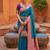 Teal blue soft banarasi silk blend saree with zari weaving meenakari design