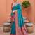 Teal blue soft banarasi silk blend saree with zari weaving meenakari design