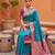 Teal blue soft banarasi silk blend saree with zari weaving meenakari design