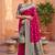 Pink soft banarasi silk blend saree with zari weaving meenakari design