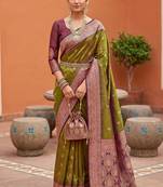 Mahendi  soft banarasi silk blend saree with zari weaving meenakari design