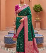 Sea green soft banarasi silk blend saree with zari weaving meenakari design