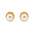 Pearl stud earrings, white freshwater pearl, gold-tone crown setting, classic elegant style.