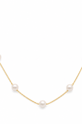 Pearl station necklace and stud earrings set, white, gold-tone chain, elegant jewellery set for women