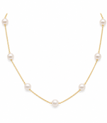 Pearl station necklace and stud earrings set, white, gold-tone chain, elegant jewellery set for women