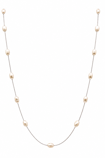 Pearl station necklace and stud earrings set, cream, 46 inches (116.8 cm), 11-13 mm oval pearls
