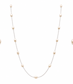 Pearl station necklace and stud earrings set, cream, 46 inches (116.8 cm), 11-13 mm oval pearls