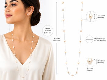 Pearl station necklace and stud earrings set, cream, 46 inches (116.8 cm), 11-13 mm oval pearls 2