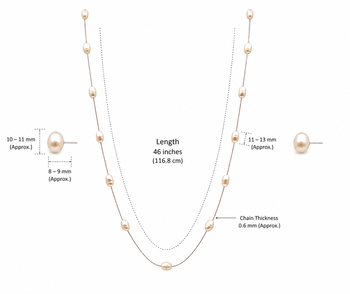 Pearl station necklace and stud earrings set, cream, 46 inches (116.8 cm), 11-13 mm oval pearls 3