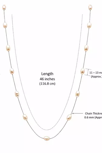 Pearl station necklace and stud earrings set, cream, 46 inches (116.8 cm), 11-13 mm oval pearls