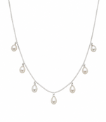 Pearl drop charm necklace with stud earrings set, silver chain, white freshwater pearl, bridal jewellery