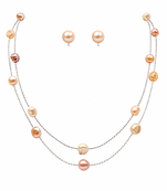jewellers freshwater pearl necklace and earring set, multi-colour, double strand chain, stud earrings