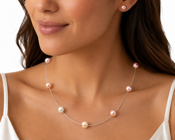 New jewels multicolour pearl station necklace and stud earrings set, silver chain, women's jewellery 2