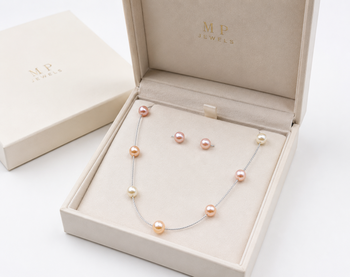 New jewels multicolour pearl station necklace and stud earrings set, silver chain, women's jewellery 3
