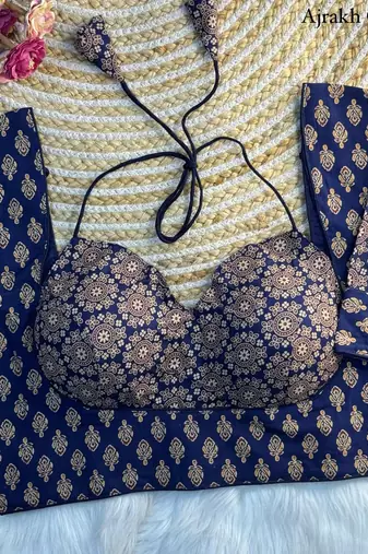 Navy blue cotton blouse for women thread saree blouse