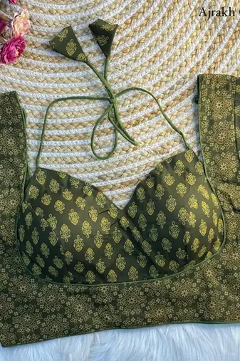 Green cotton blouse for women printed saree blouse