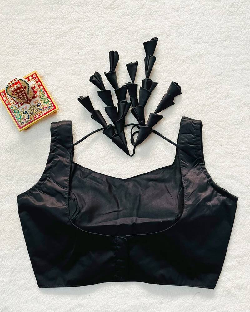 Black satin blouse for women plain saree blouse