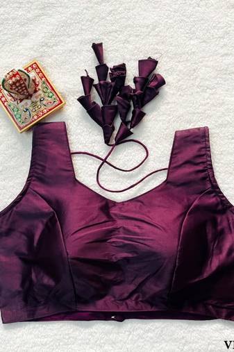 Wine satin blouse for women embroidery saree blouse