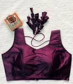 Wine satin blouse for women embroidery saree blouse