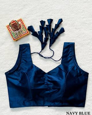 Navy blue satin blouse for women zari saree blouse 1