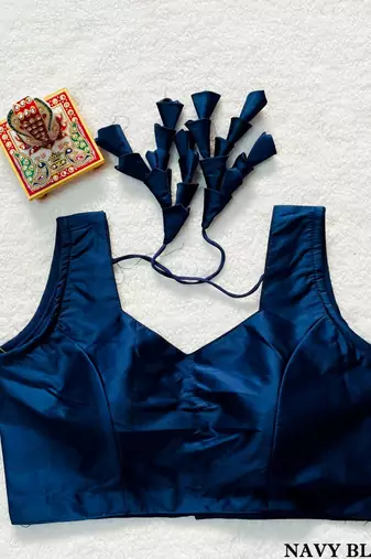 Navy blue satin blouse for women zari saree blouse