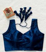 Navy blue satin blouse for women zari saree blouse