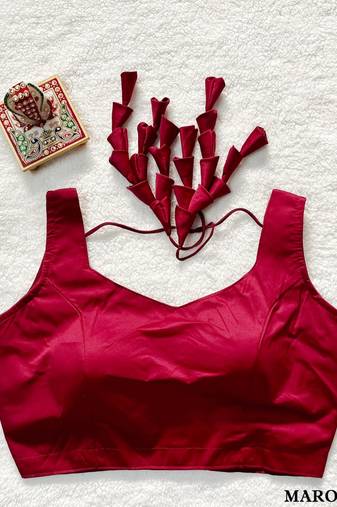 Maroon satin blouse for women sequence saree blouse