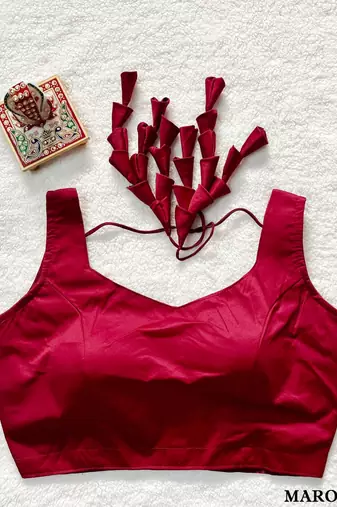 Maroon satin blouse for women sequence saree blouse