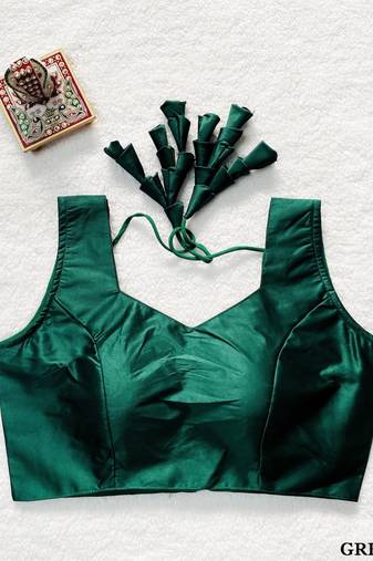 Green satin blouse for women thread saree blouse