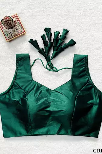 Green satin blouse for women thread saree blouse