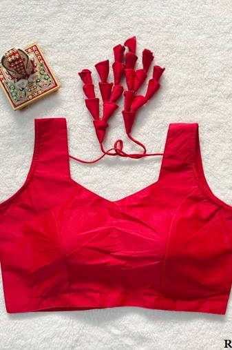 Red satin blouse for women printed saree blouse