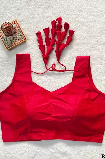 Red satin blouse for women printed saree blouse