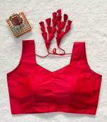 Red satin blouse for women printed saree blouse