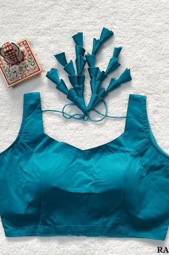 Teal satin blouse for women fancy saree blouse