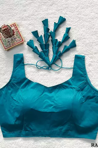 Teal satin blouse for women fancy saree blouse