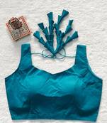 Teal satin blouse for women fancy saree blouse