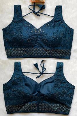 Navy blue silk blouse for women plain saree blouse 1