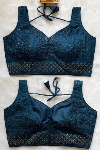 Navy blue silk blouse for women plain saree blouse