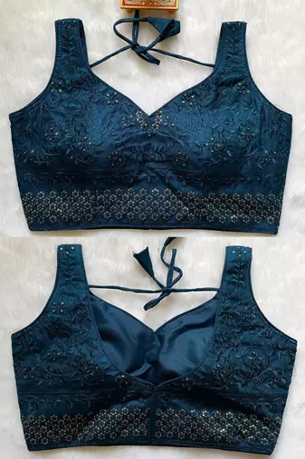 Navy blue silk blouse for women plain saree blouse